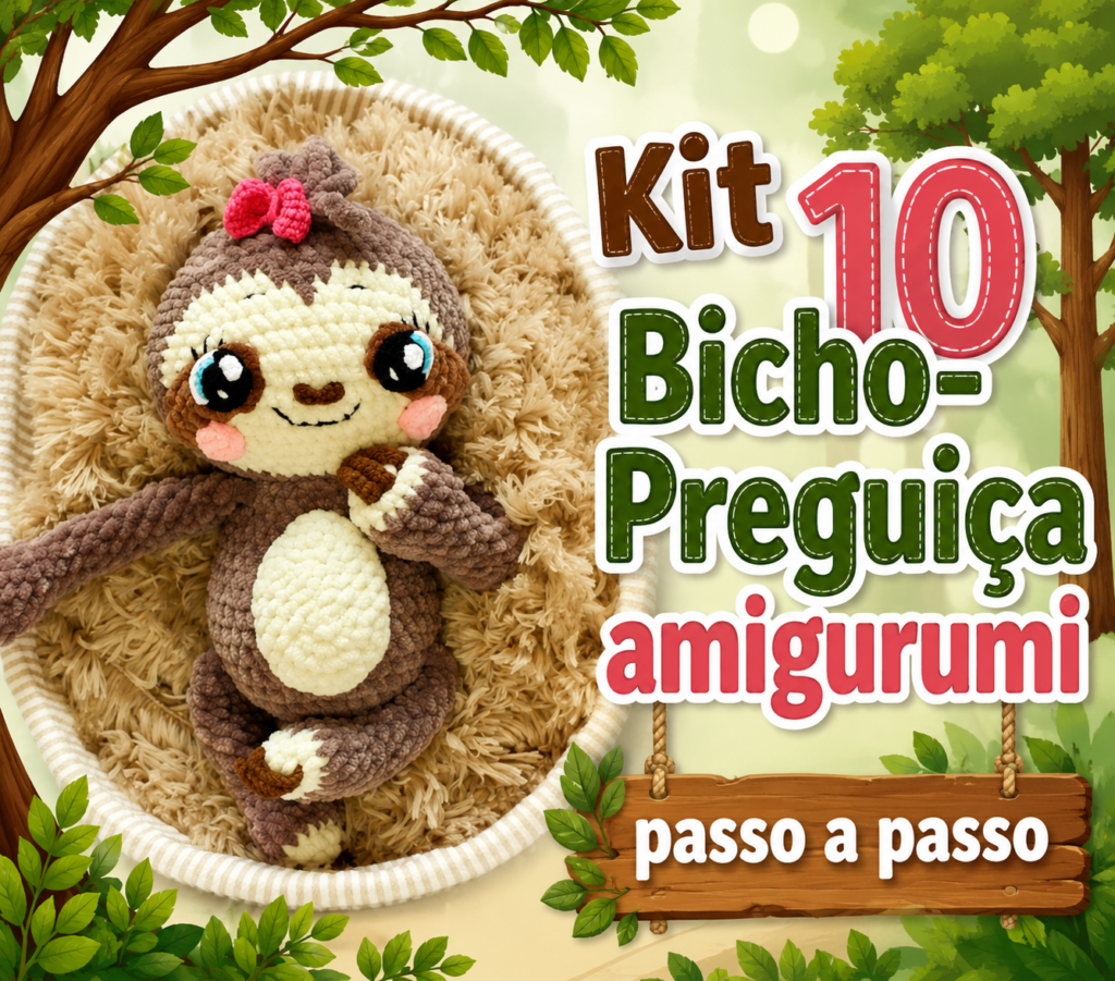 10 Receitas Bicho-preguiça amigurumi passo a passo