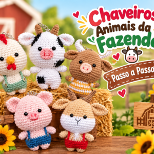 Chaveiros aanimais da fazenda passo a passo