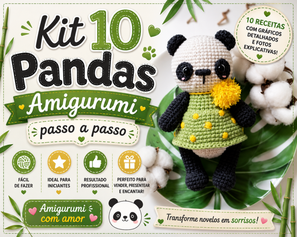 10 Pandas Amigurumi passo a passo