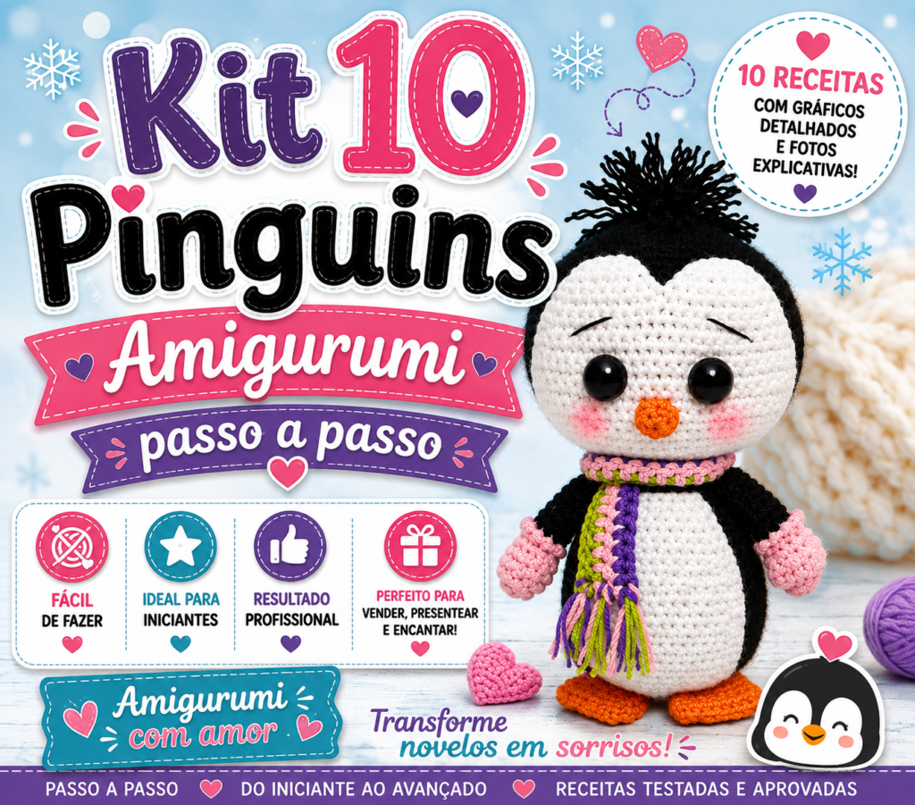 10 Pinguins Amigurumi passo a passo